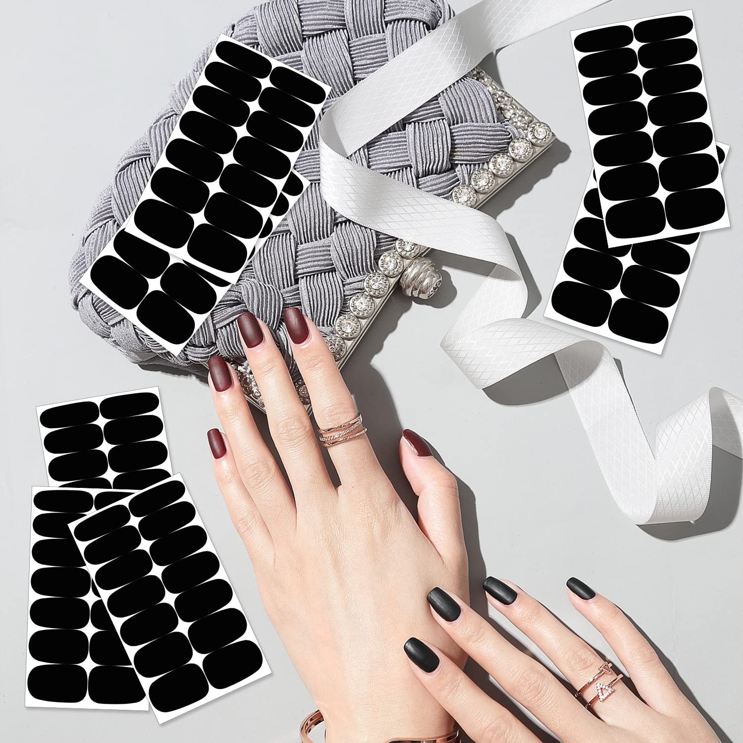16 Sheets Black Nail Wraps Solid Color Nail Polish Strips for Women Gel Nail …