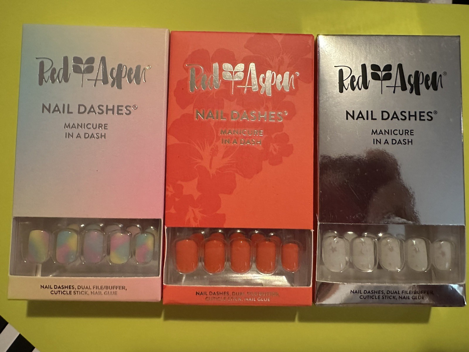 Lot 3 Red Aspen Manicure Nail Dashes New; Sequins, Tie-Dye And Summer