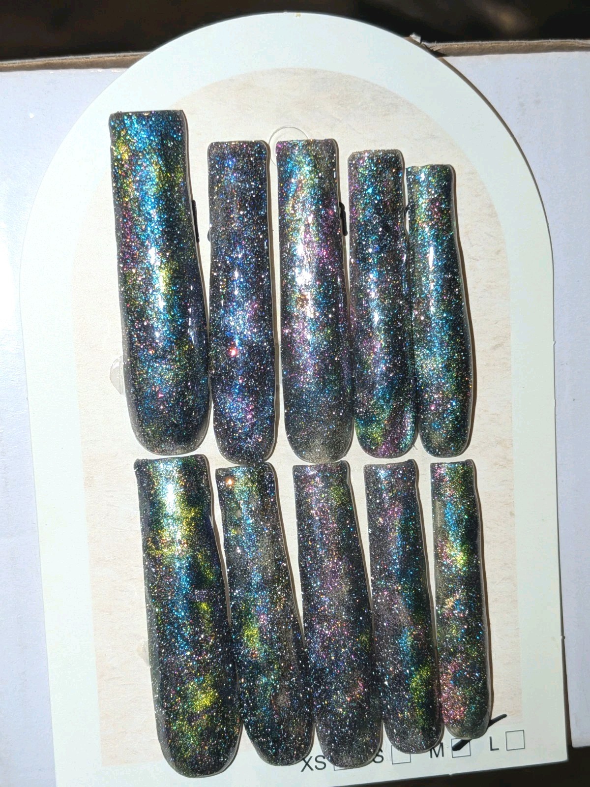 Women’s Handmade 10pc Cateye Shimmering Galaxy 3Xl Press On Nails Sz Medium