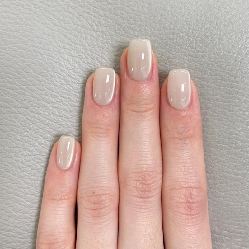 10 Pcs Elegant Short Square Press on Nail White Cats Eye False Nail For Women