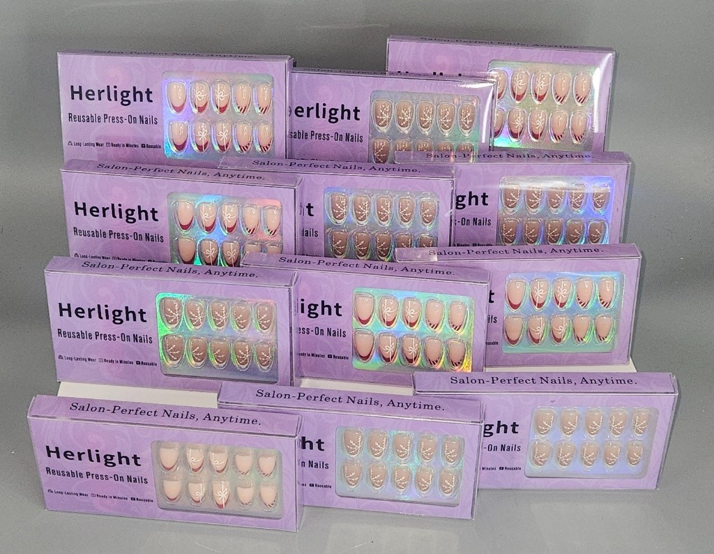 12 Packs Herlight Reusable Press-on Nails Assorted Designs/Patterns Long Lasting