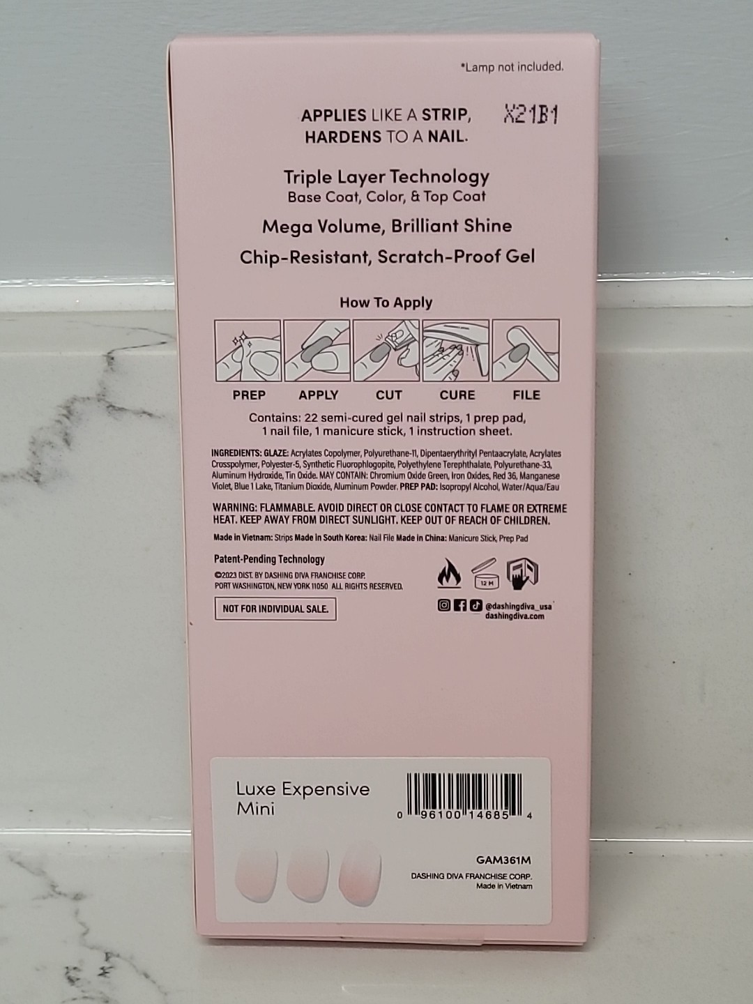 DASHING DIVA GLAZE MINI LED LAMP+22 LED SEMI-CURED GEL NAIL STRIPS+BONUS NEW DD3