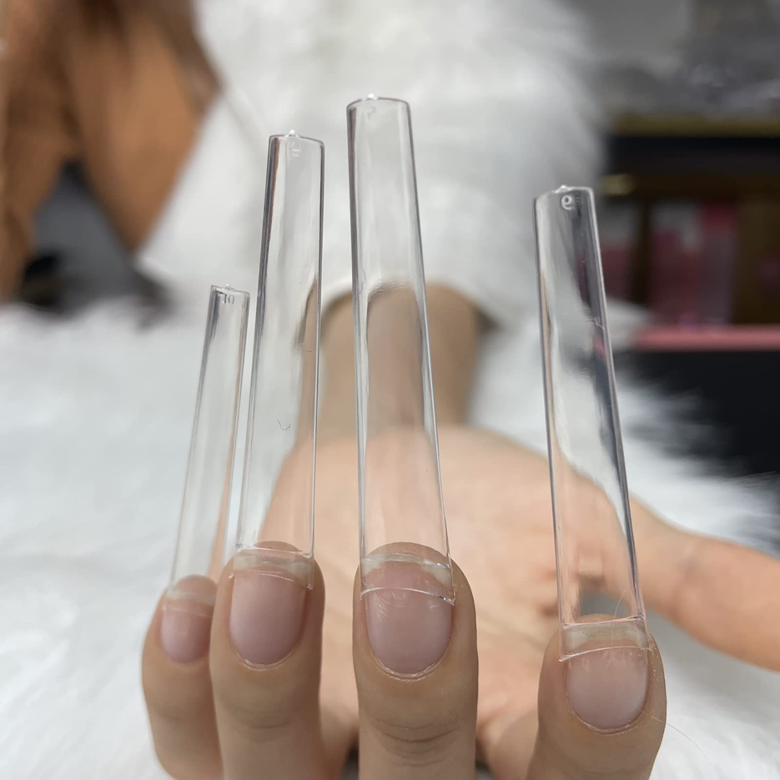 Ohlove 504Pcs Coffin Nail Tips Half Cover 3XL Extra Long Clear Nail Tips for …