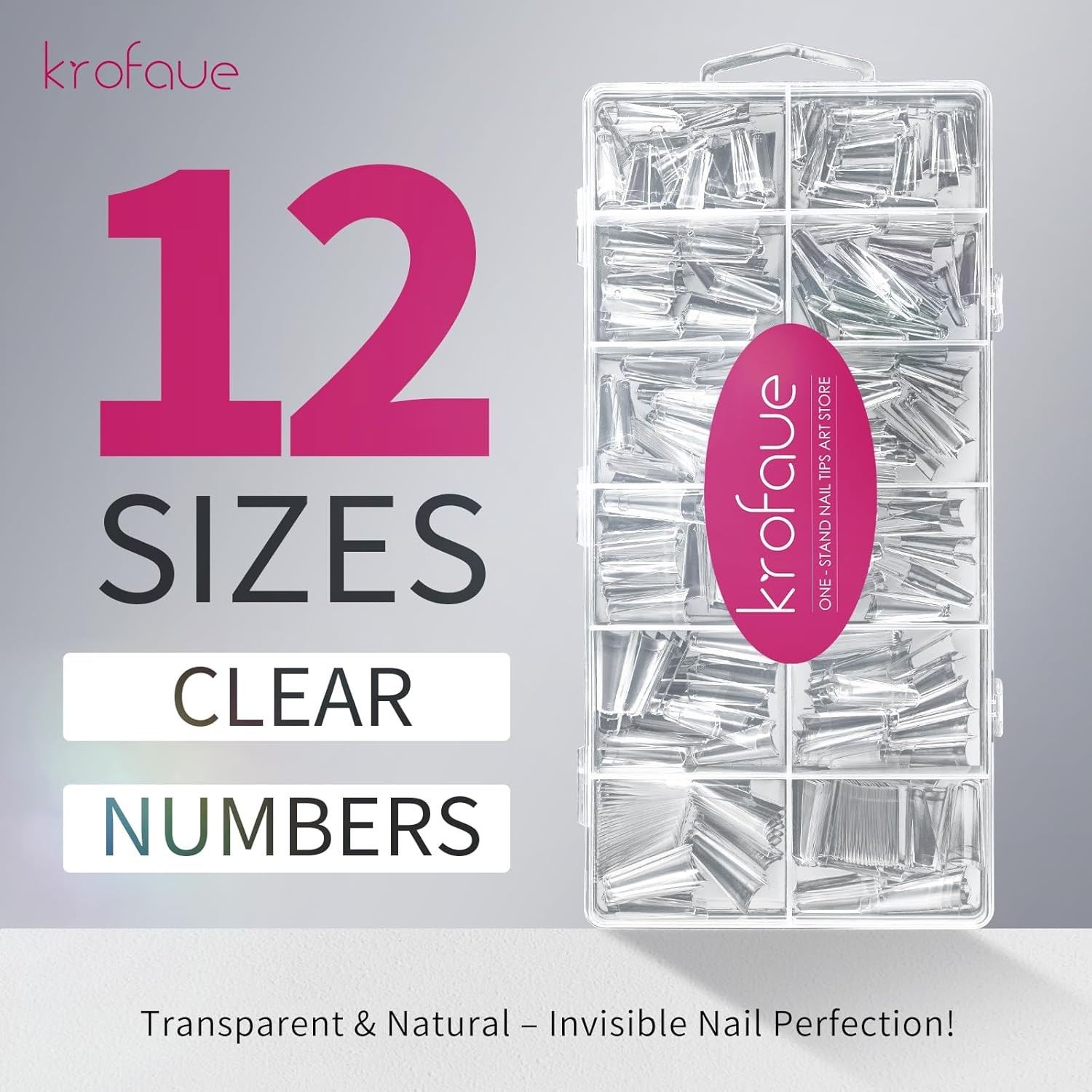 krofaue 600PCS Half Cover Coffin Nail Tips – Acrylic 12 Size Clear