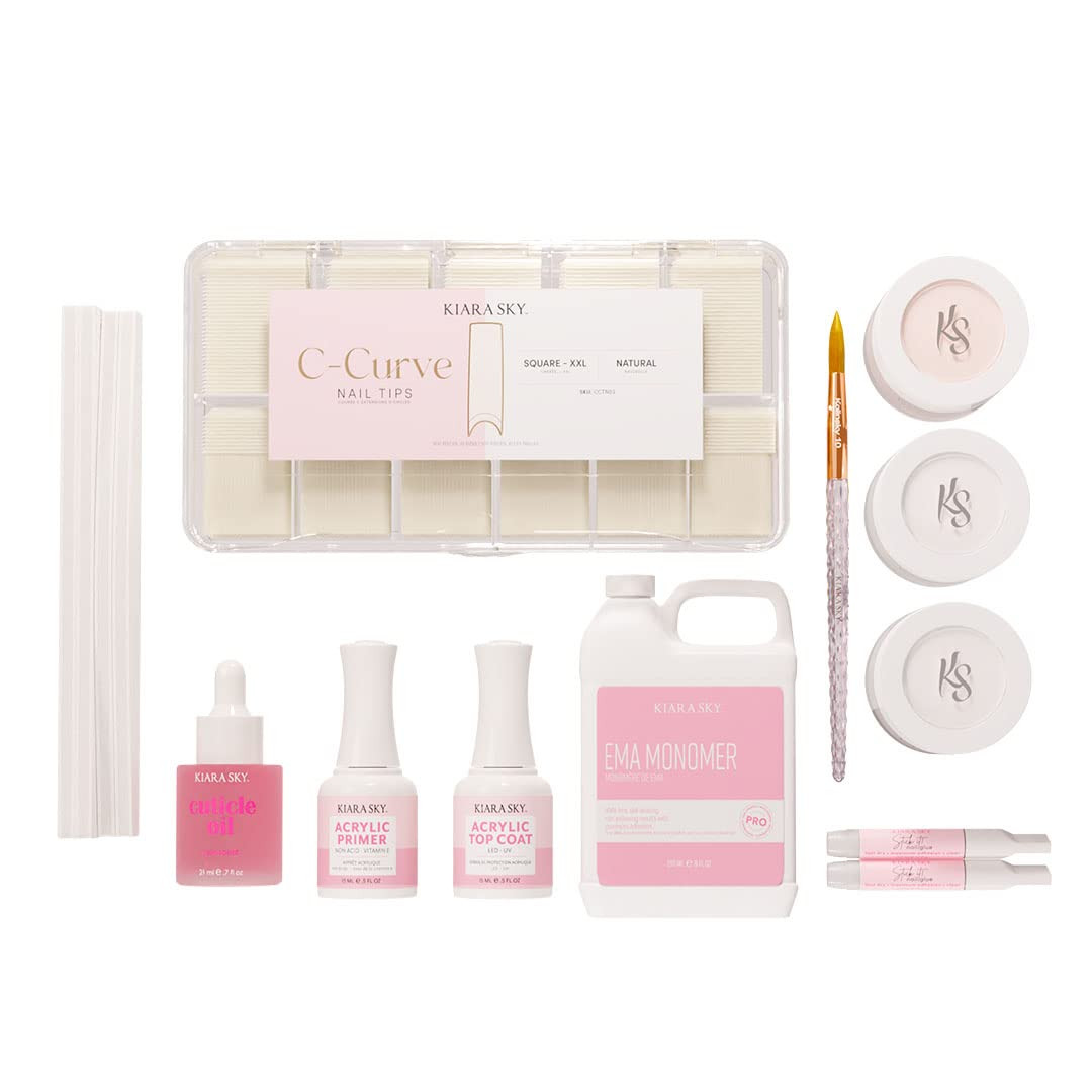 14 Piece Acrylic Nail Starter Kit (Includes EMA Monomer, Top Coat, Primer)
