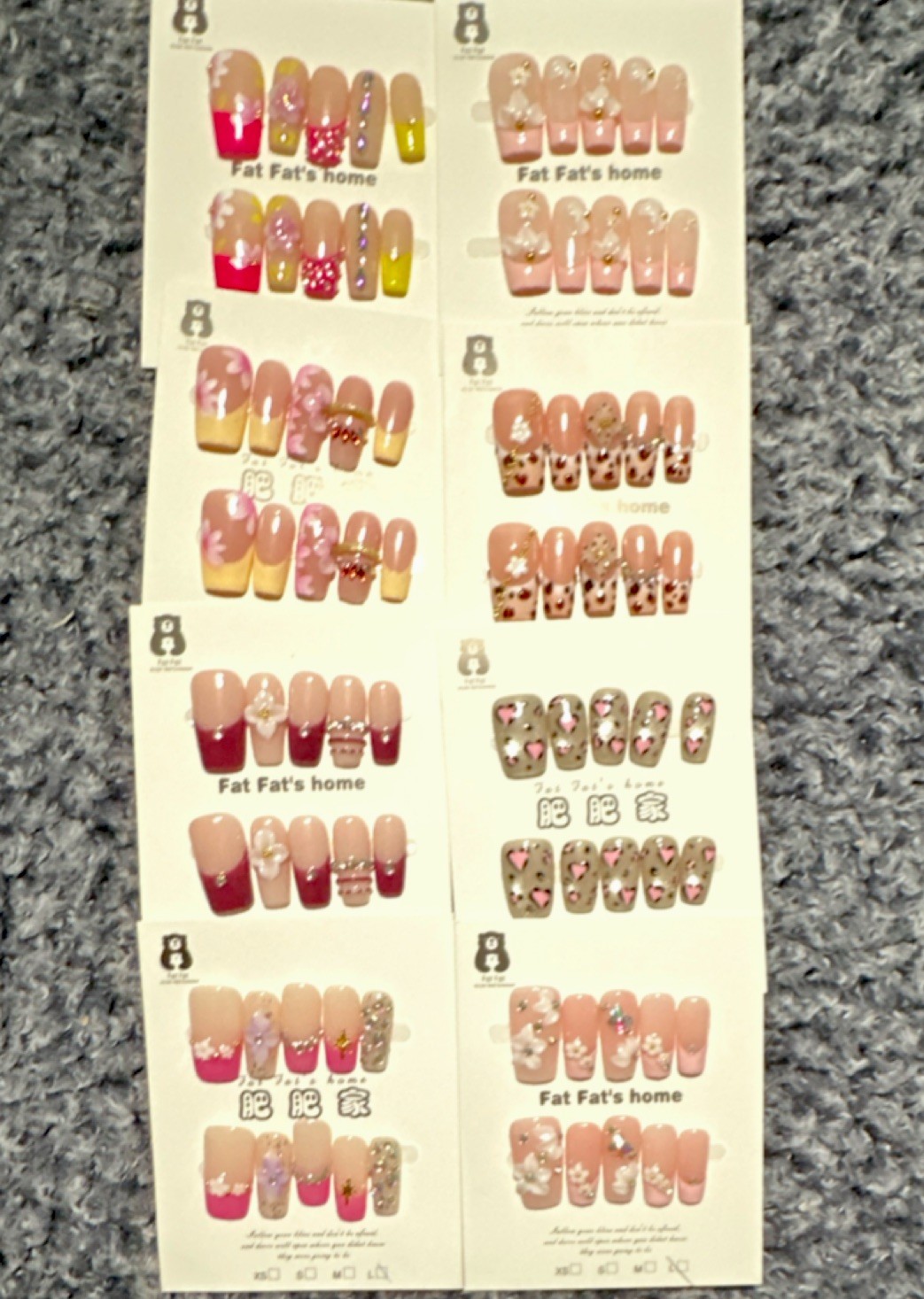 Fat Fat’s home Press-On Nails Set Square Medium 3D Glitter Floral Animal Heart