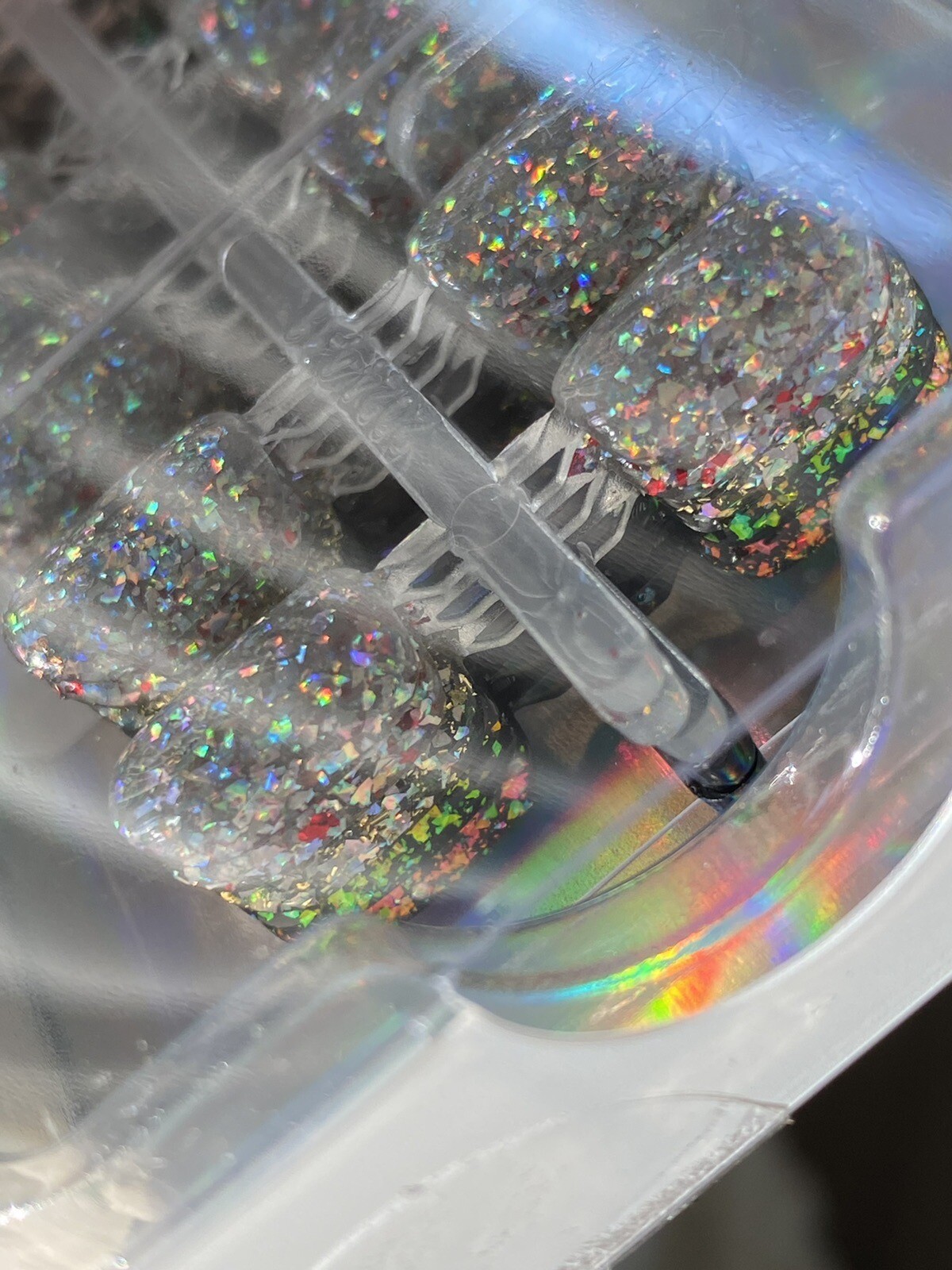 (5) 160 Short Square Holographic Glitter Fake Nails Silver Red Gold Green Purple