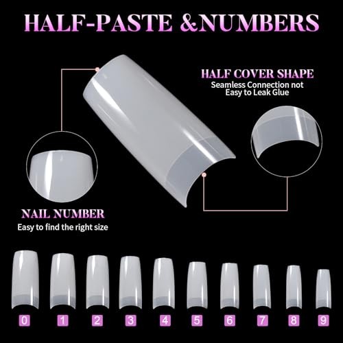 1000PCS Acrylic Nail Tips Half Cover False Tips French Fake Nail Tips Clear
