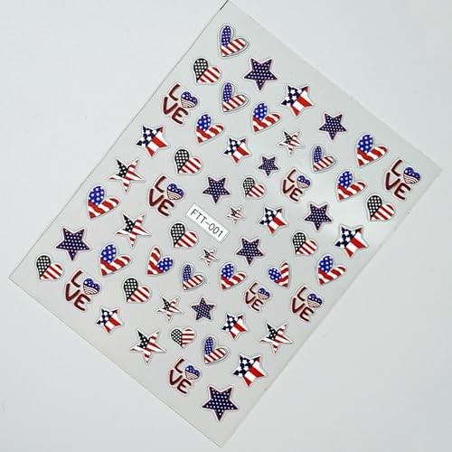 4th of July Nail Stickers 1Pcs Patriotic Designs Nail Art Stickers 5D Embossed