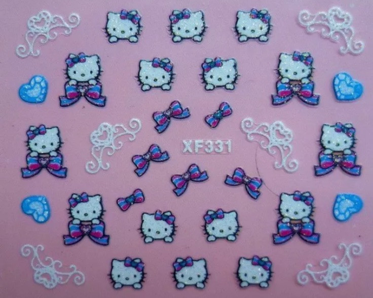 Hello Kitty 3D Glitter Nail Art Sticker Decal Free Ship Alll Set 5 PCS Stickers