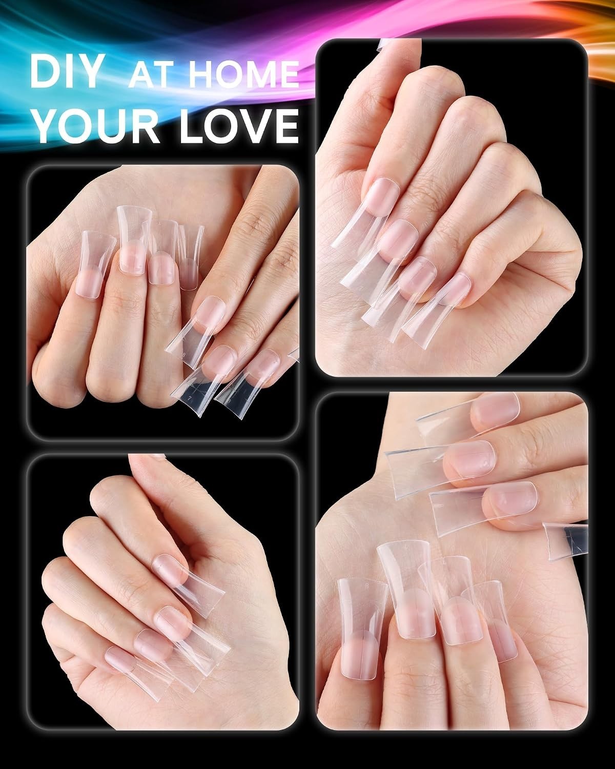 120PCS Full Cover Duck Nail Tips Half Matte Clear Natural Fan Flare Wide French