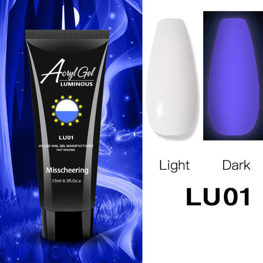 8 Colors Glow In Dark UV Gel 15ml Poly Nail Art Luminous Nail Builder Extension