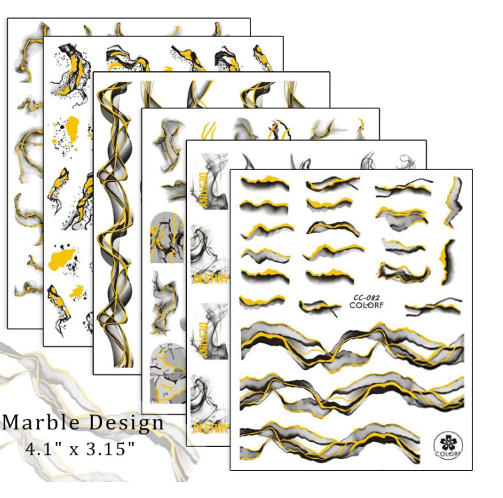 3D Black Gold Bronzing Marble Nail Art Stickers Decals French Line Ink DIY NS43