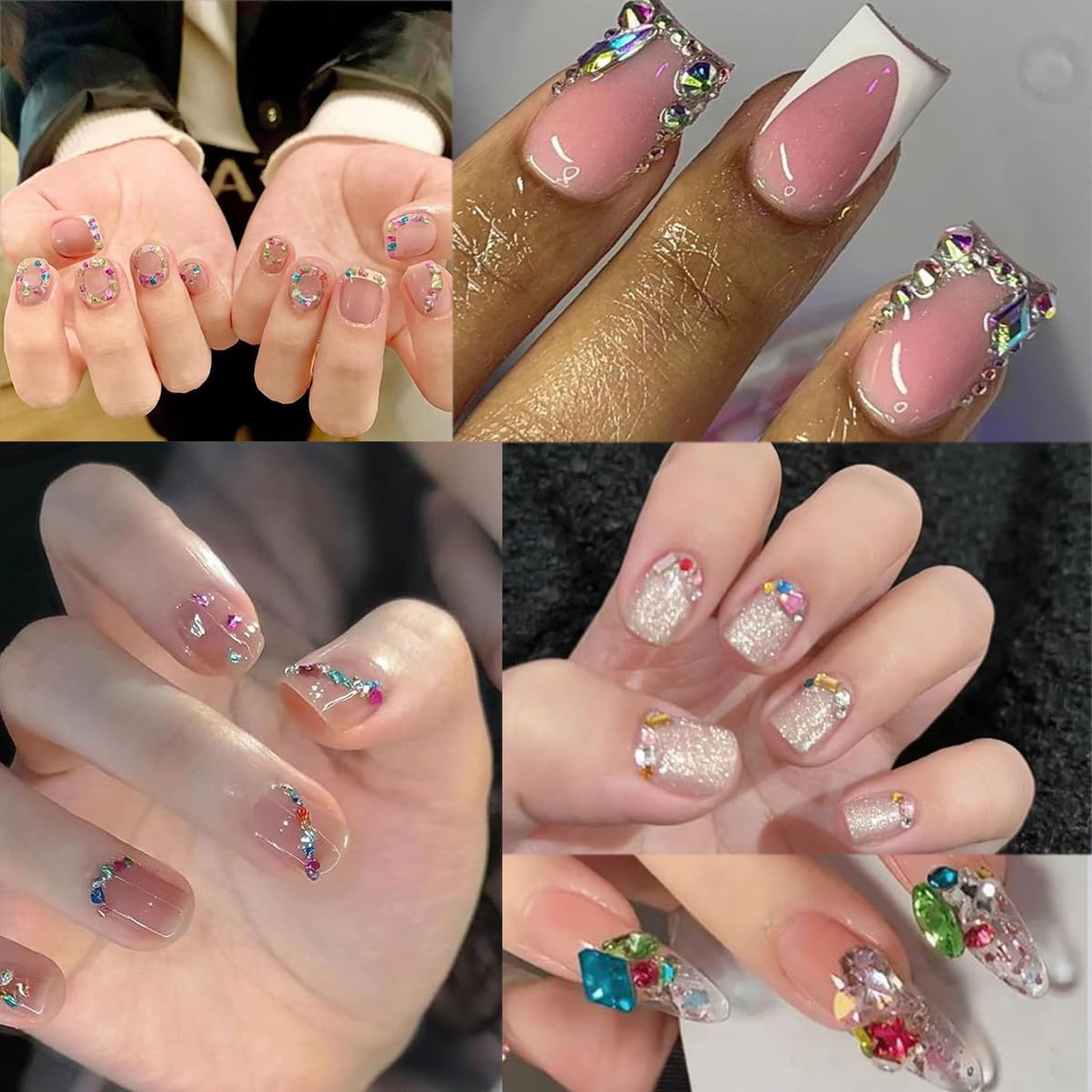 Colorful Nail Charms 3000Pcs 3D French Nail Rhinestones Gems Glitter Nail Art