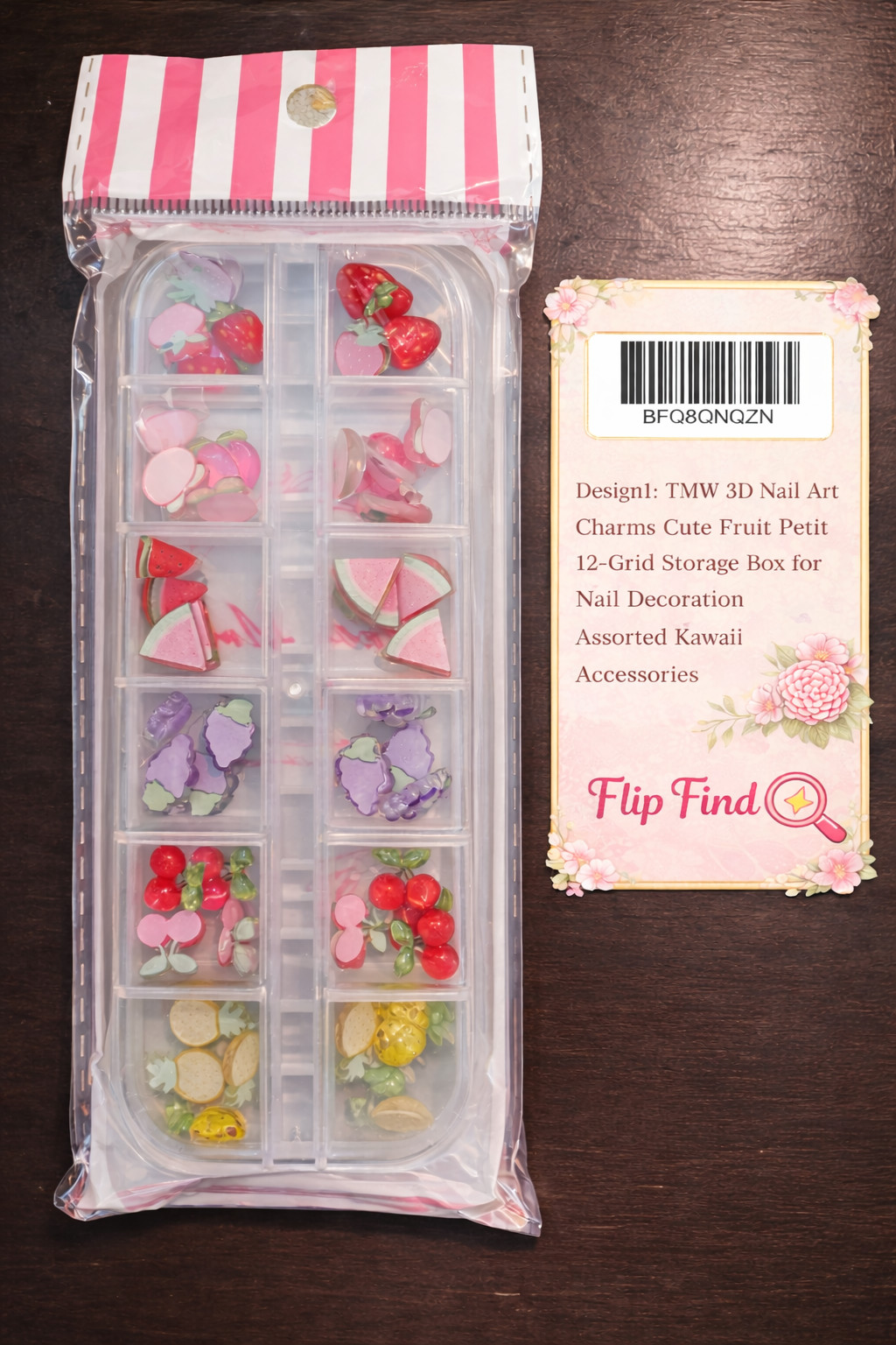 TMW 3D Nail Art Charms Cute Fruit Set 12 Grid Storage Box Kawaii Nail Decoration