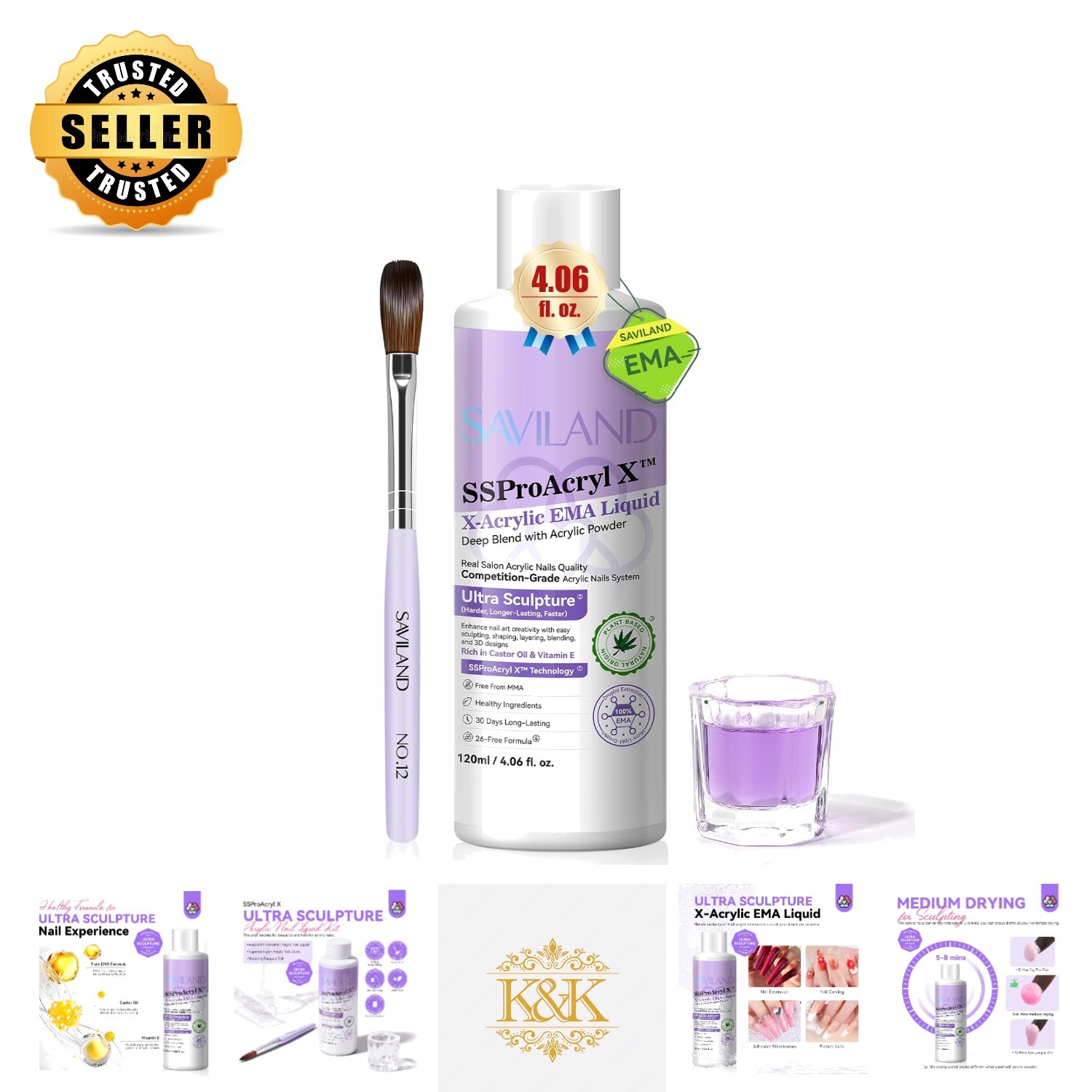 Acrylic Nail Monomer 4 Oz – Includes Brush, Dappen Dish & Moderate Drying Time