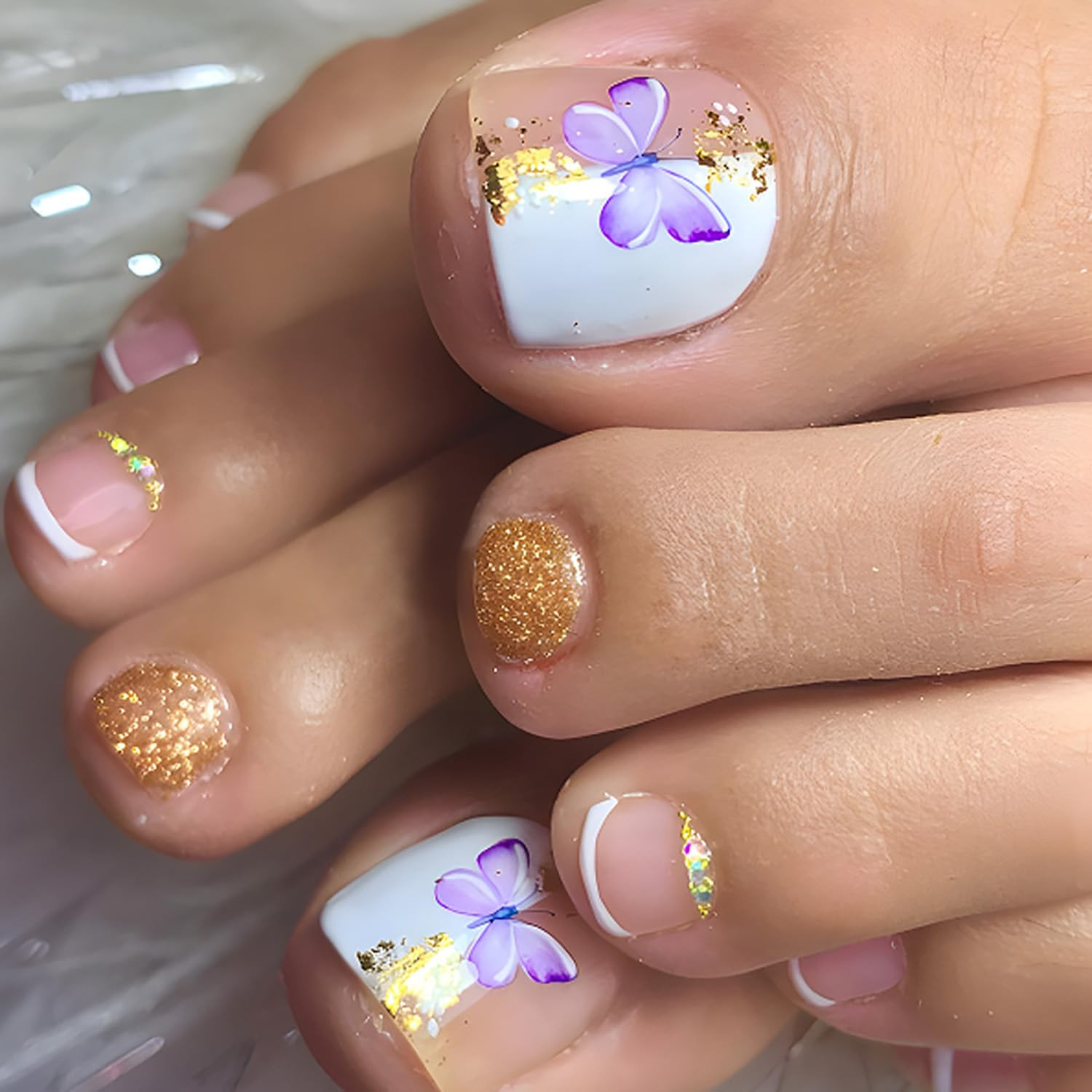 Press on Toenails with Designs Acrylic Fake Nails for Toe Artificial False Nails