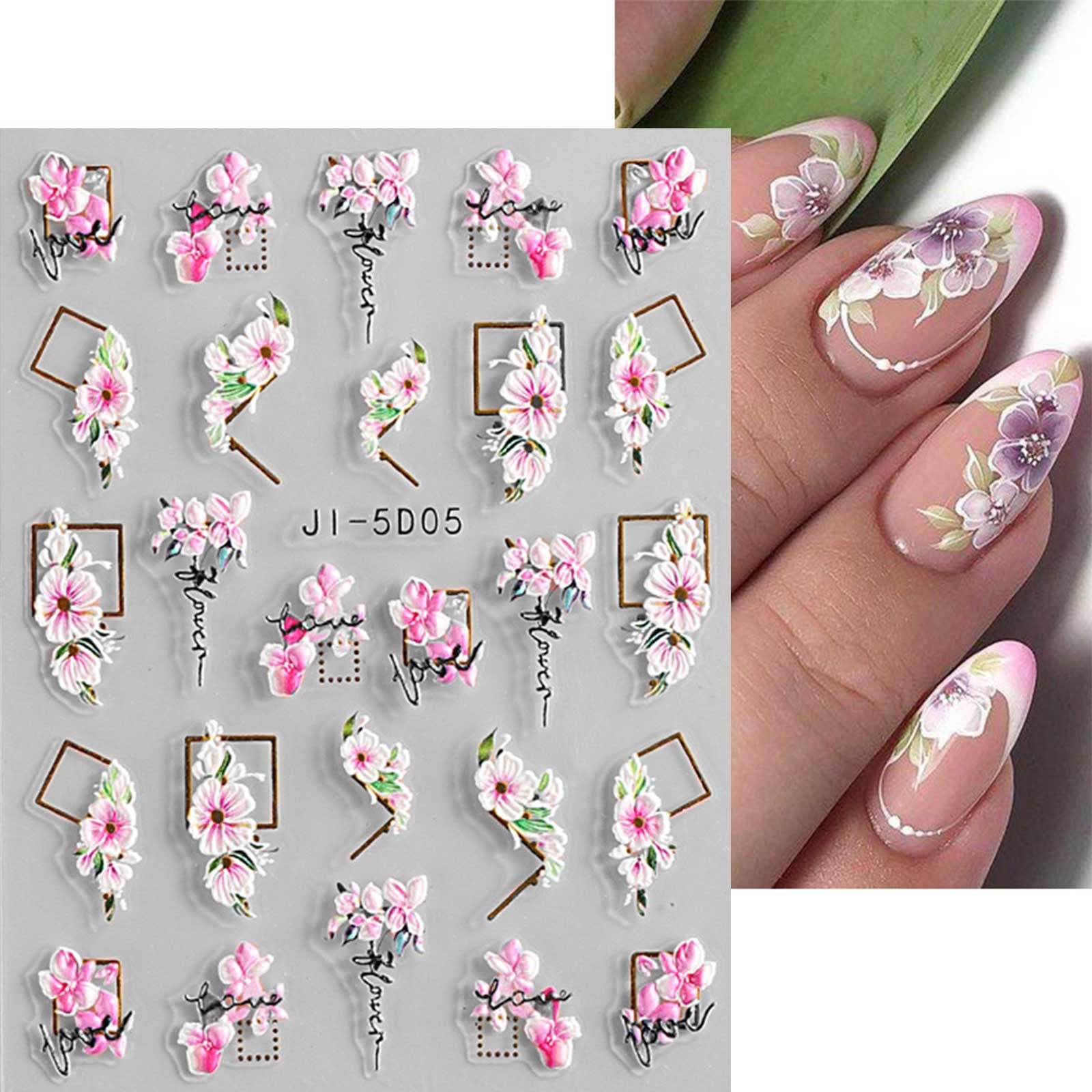 3D Embossed Spring Flower Nail Art Stickers Decals Self-Adhesive Pegatinas Uñ…