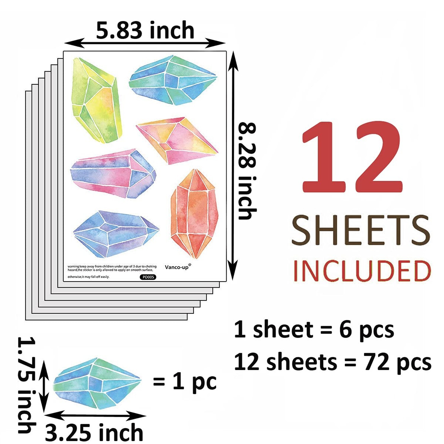 Maydahui 12 Sheets Fantasy Colorful Gem Diamond Wall Decals Adorable Crystal …
