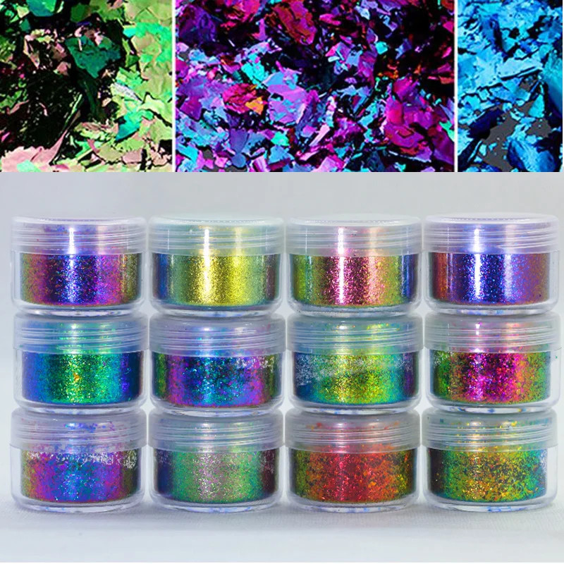 1 Jar AURORA Chrome Nail Art Flakes Multi Chrome Chameleon Peacock Galaxy Chrome