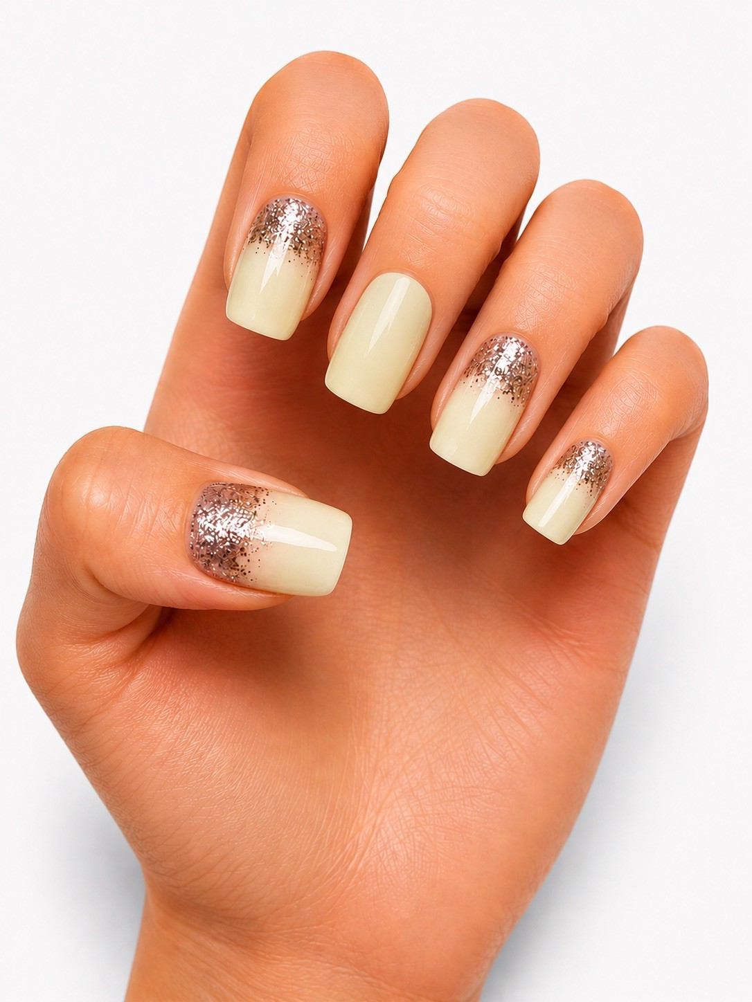 SET OF 2 Styles Pink Floral Glitter French & Ivory Glitter Gradient