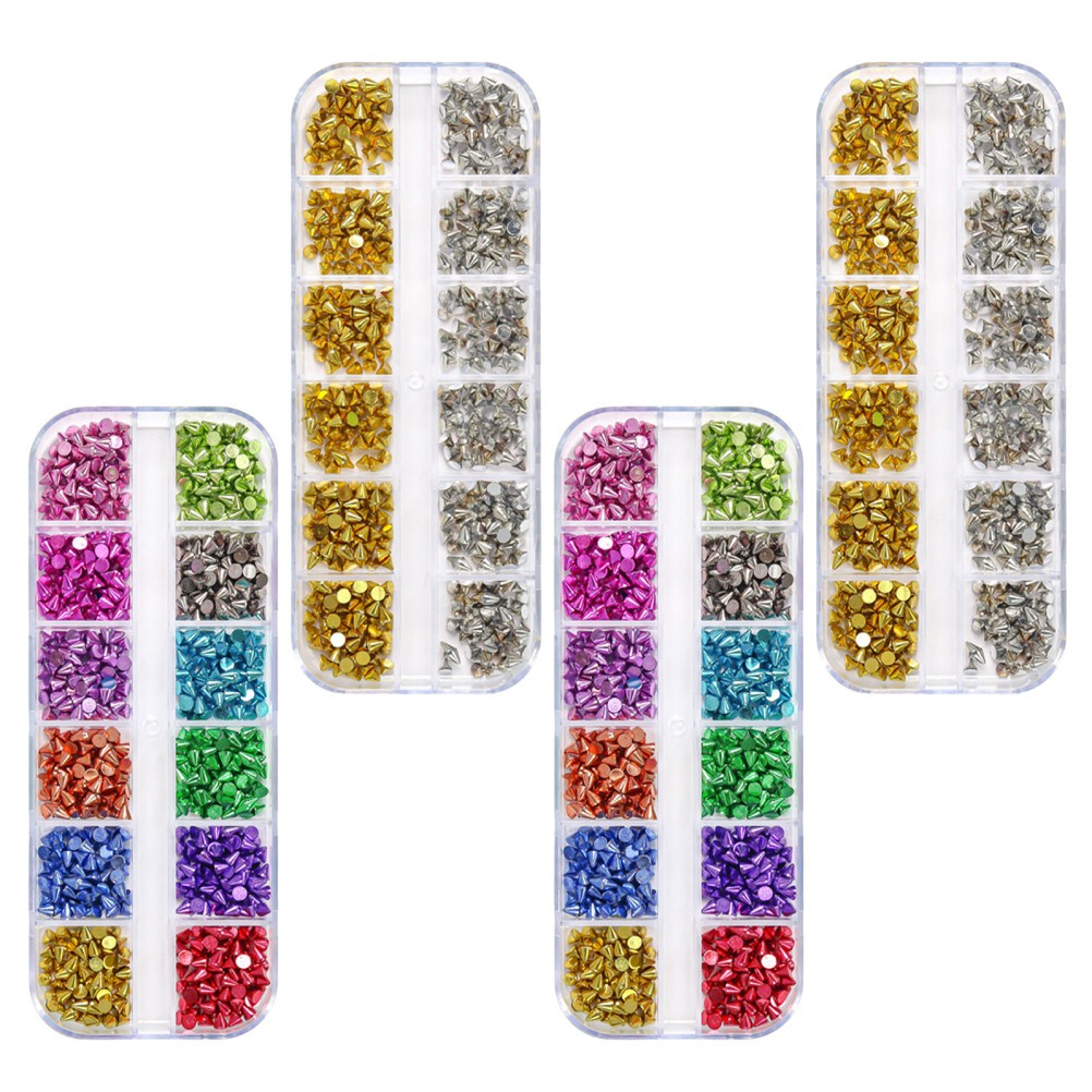 4 Boxes Nail Punk Art Metal Charms Manicure Accessories Tool