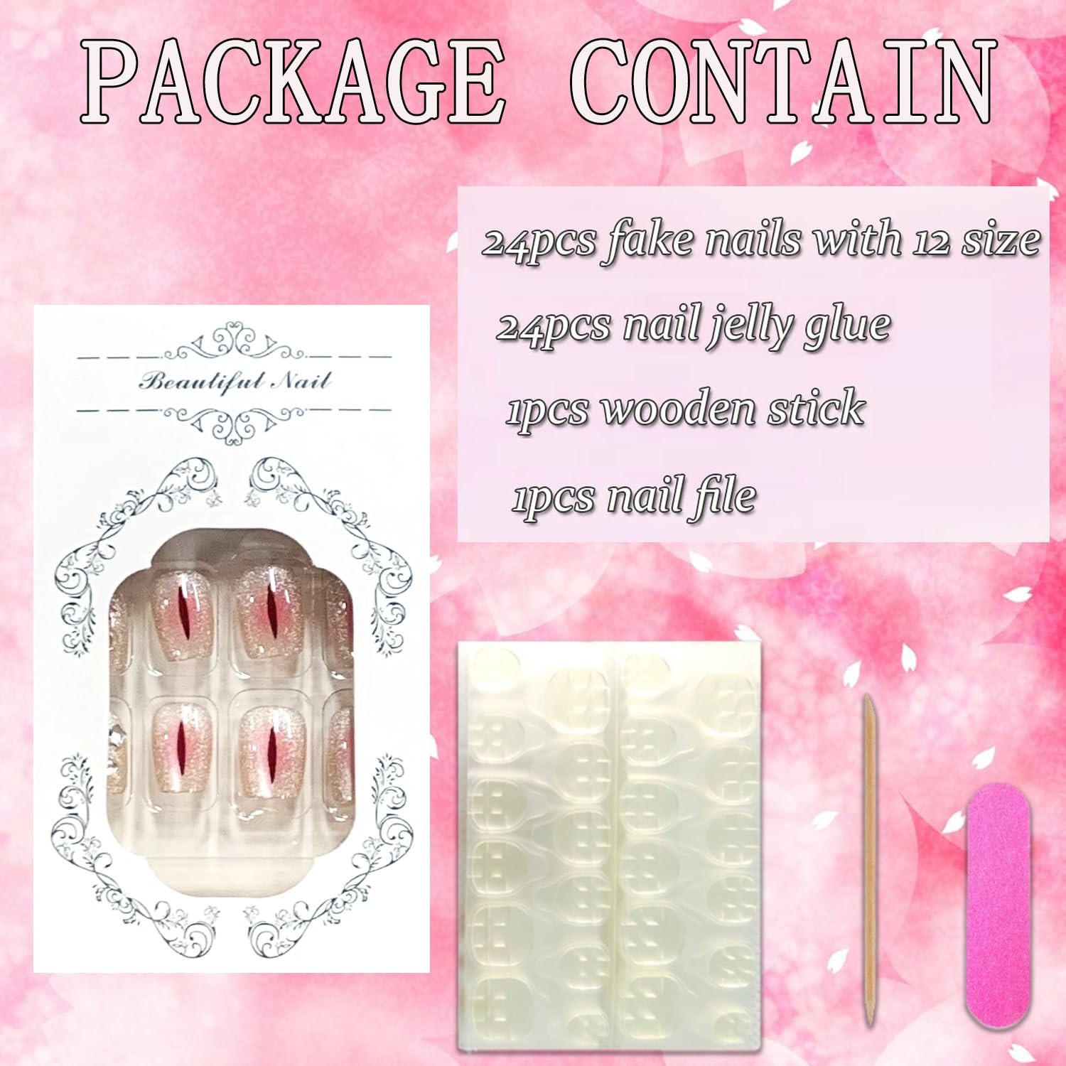 Press-on Square French False Nails, 24 Pcs (12 Sets), Glossy Acrylic, Multico…