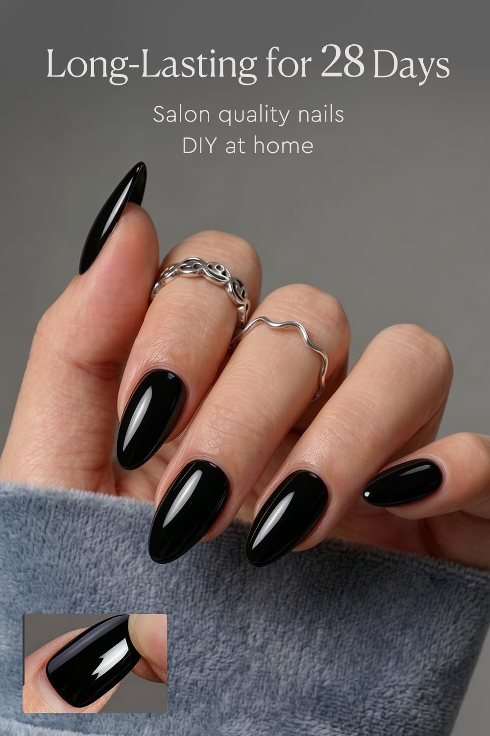 AZUREBEAUTY Short Almond Press On Nails Black