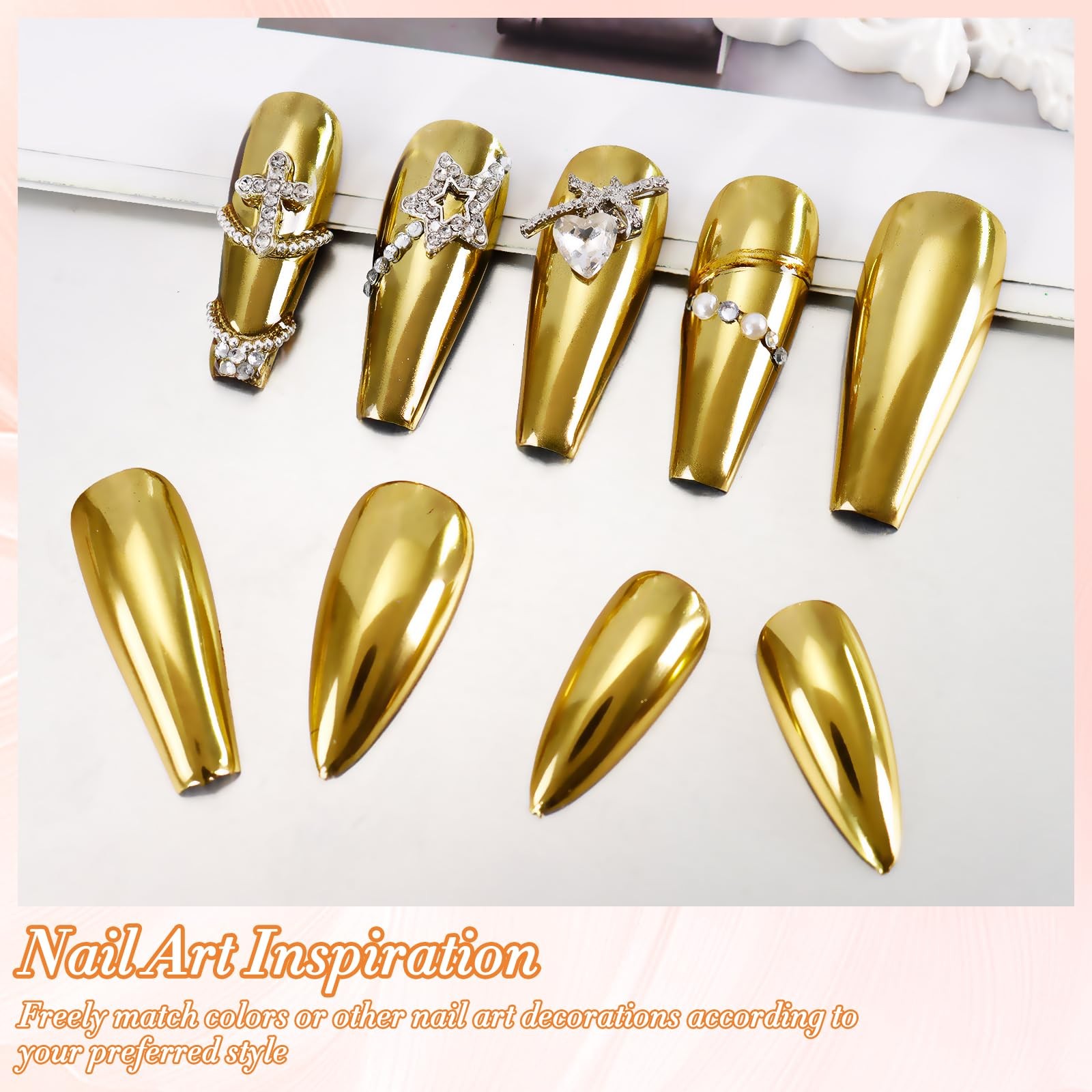 Chrome Nail Powder, Champagne Gold Metallic Nail Powder, Pigment Premium Mirr…