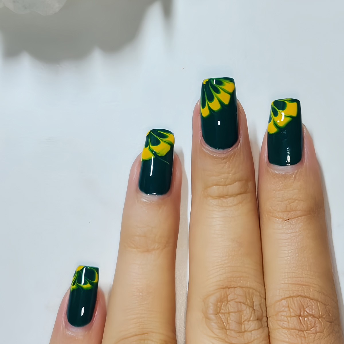Vintage Olive Green Floral Square Press On Nails INS Style Wholesale