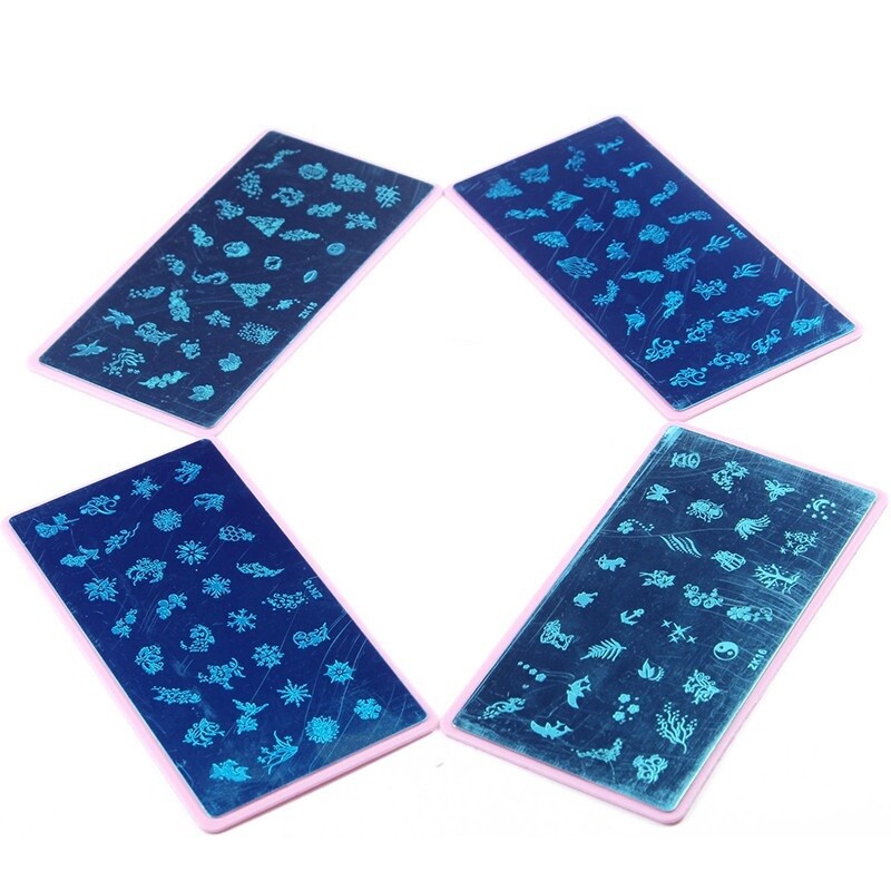 Nail Art Stamping Image Plates Stencil with Pink Holder