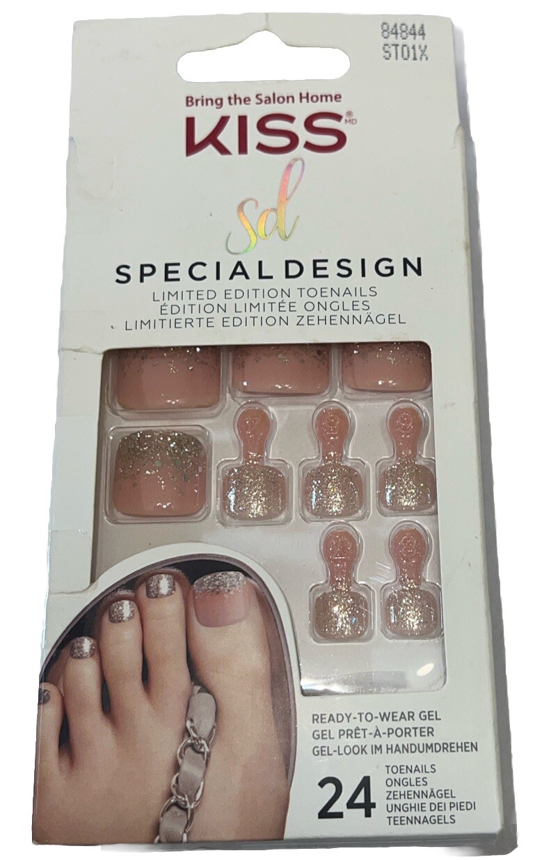 KISS SPECIAL DESIGN Toe Nails #84844 Hot PinkSparkles New See Description & Pics