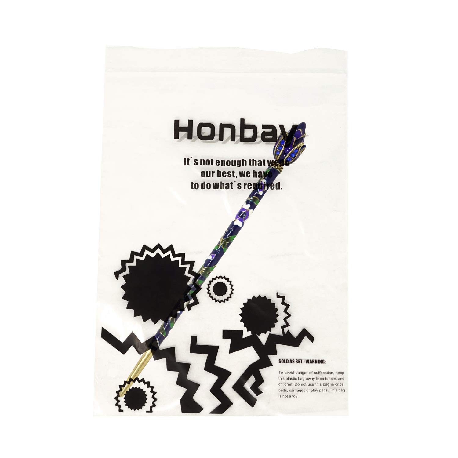 Honbay Cloisonn Vintage Hair Stick With Lotus 1 Count (Pack of 1), Blue