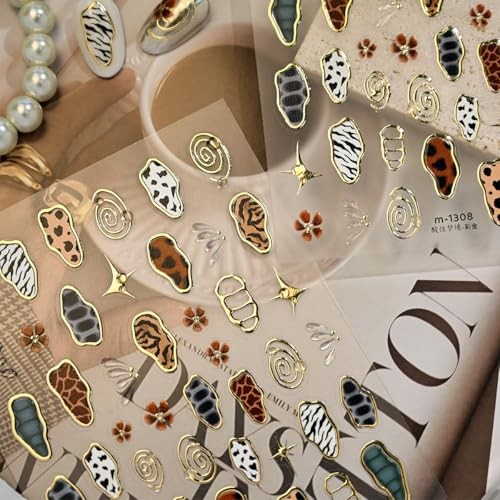5D Embossed French Leopard Print Nail Stickers for Nail Art Cool Leopard -15