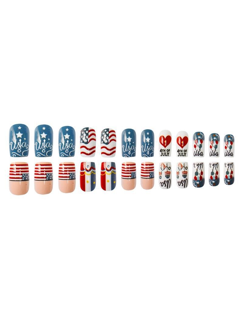 Fashion Striped Love Square Press On Nails Independence Day Style Wholesale