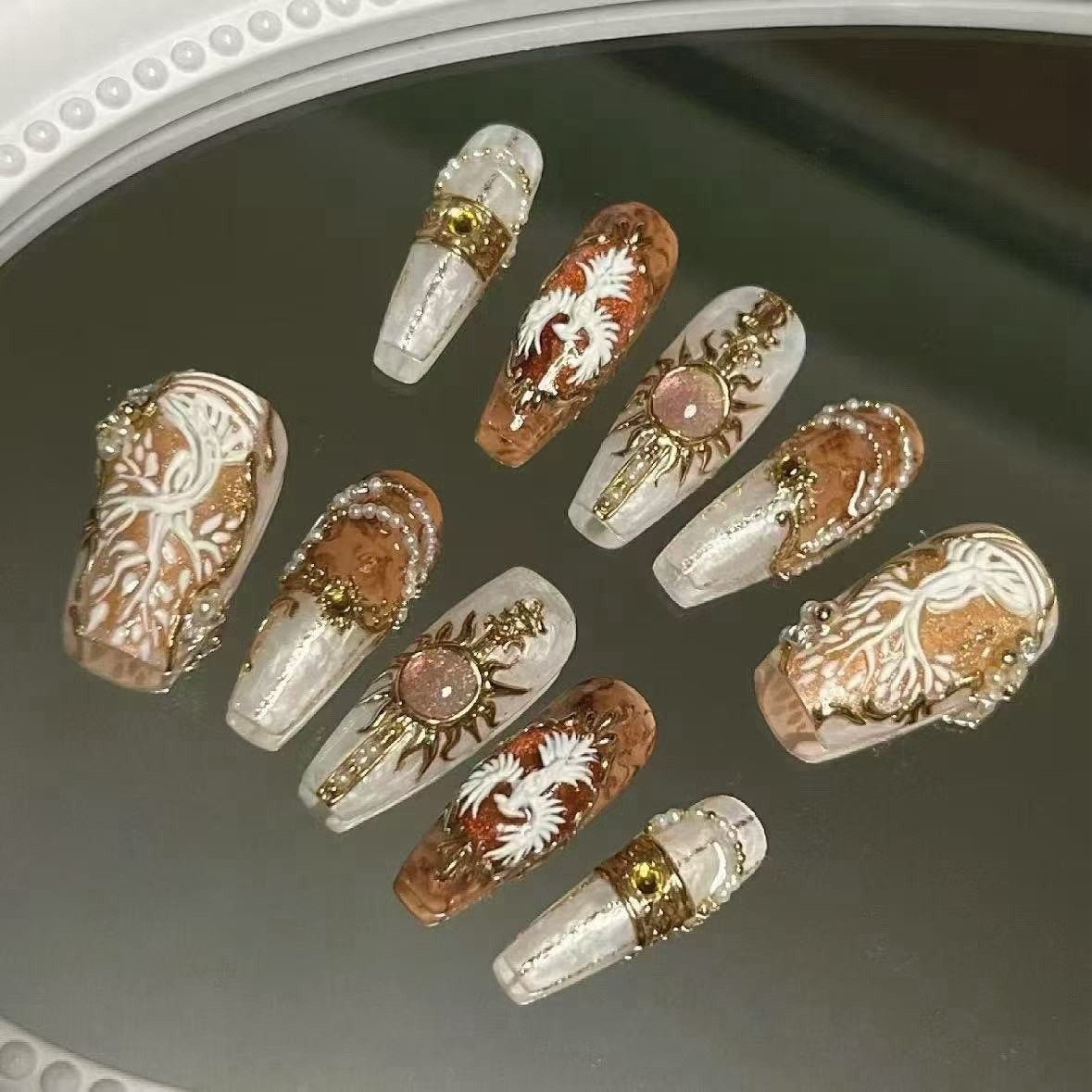 Press-On Nails Handmade 10-Nail Set Size S-L Long Coffin