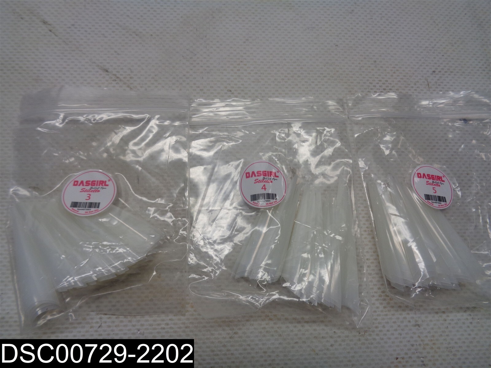 QTY=500 (each pack =50) 073011 Dasgirl Stiletto Natural Size 0-10 Nail Tips