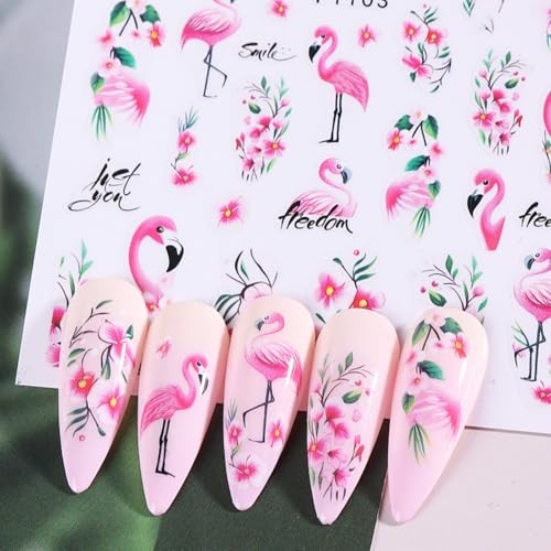 Flamingo Nail Art Stickers 3D Self-Adhesive Flowers Nail Stickers Pink Style-5