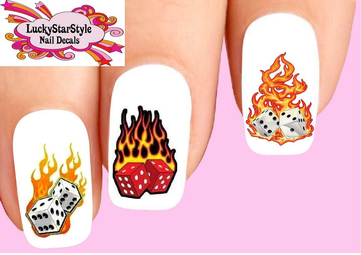 Waterslide Nail Decals Set of 20 – Flaming Dice Assorted