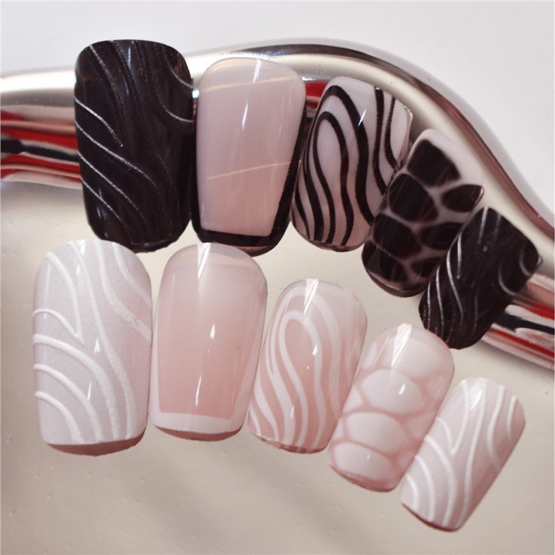 Short Square Marble Strip Press On Nails Removable False Nails Wholesale