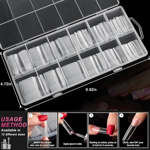XXL Square Clear Fake Nails 240PCS, Long Tapered Square Nail Tips Half Matte