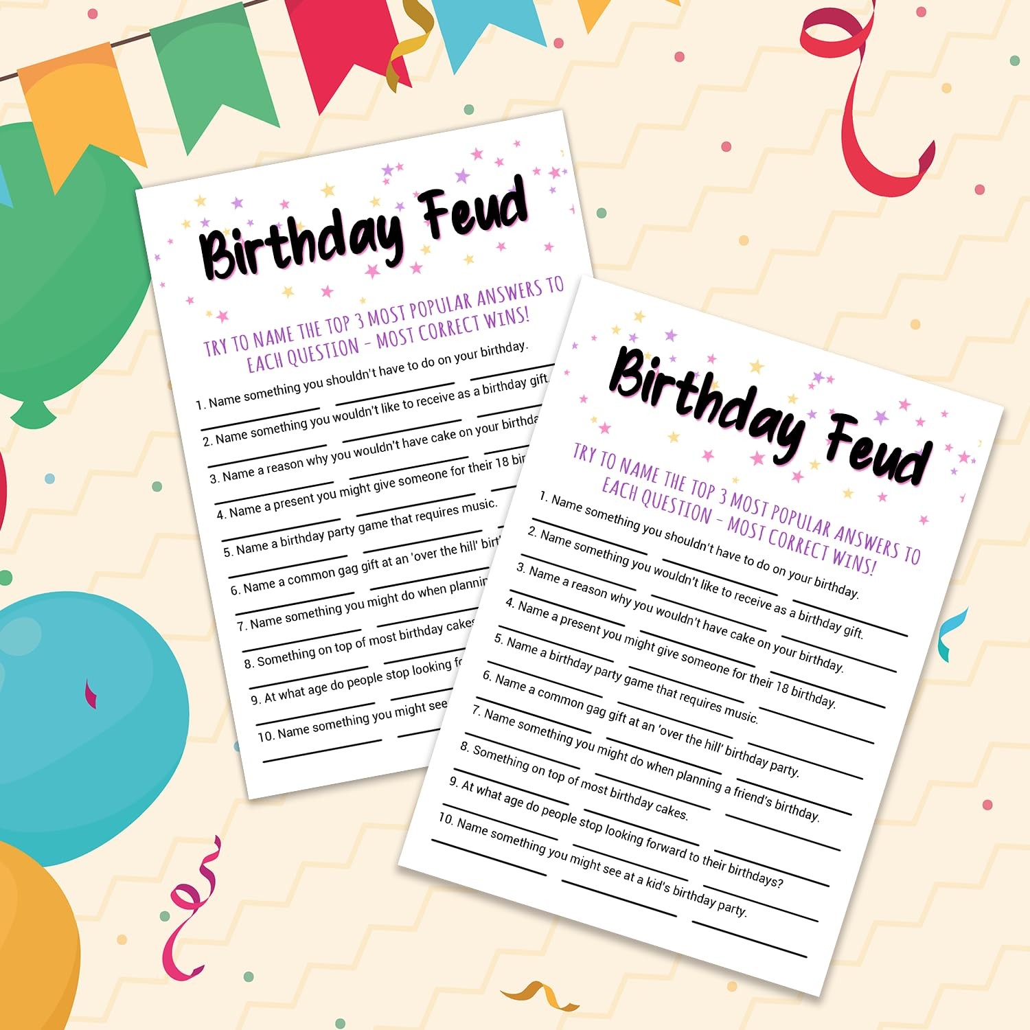 Adult Birthday Party Game, Feud Game Cards, Birthday…