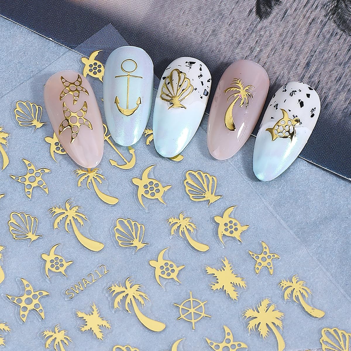 Summer Nail Art Stickers Decals Palm Tree Turtle Summer Nail Stickers 4PCS Go…