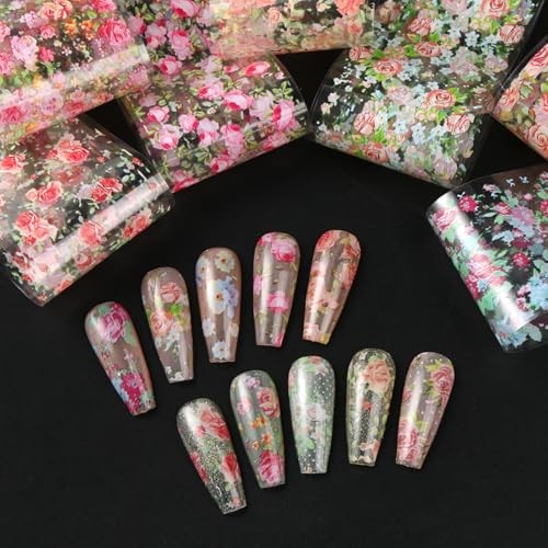 Spring Floral Nail Art Foils Transfer Stickers 10Pcs Colorful Rose Style 4