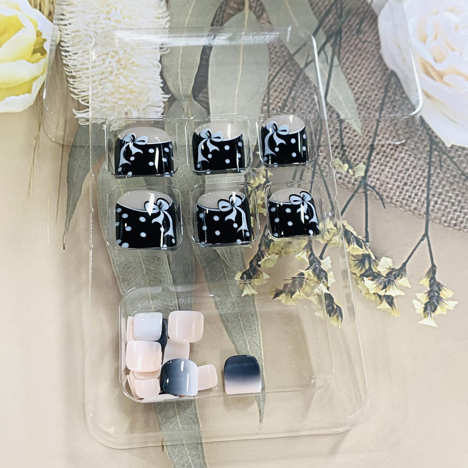 Press on Toenails with Designs Acrylic Fake Nails for Toe Artificial False Nails