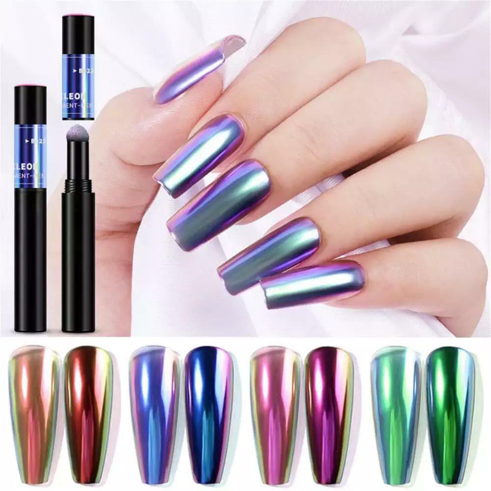 Nail Duo Chrome PEN Chameleon Mirror Powder Air Cushion Solid 6 Colours Dust UK