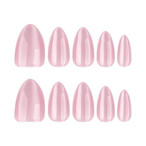Pink Cat Eye Press on Nails Medium Almond Fake Nails Chrome False Style 12