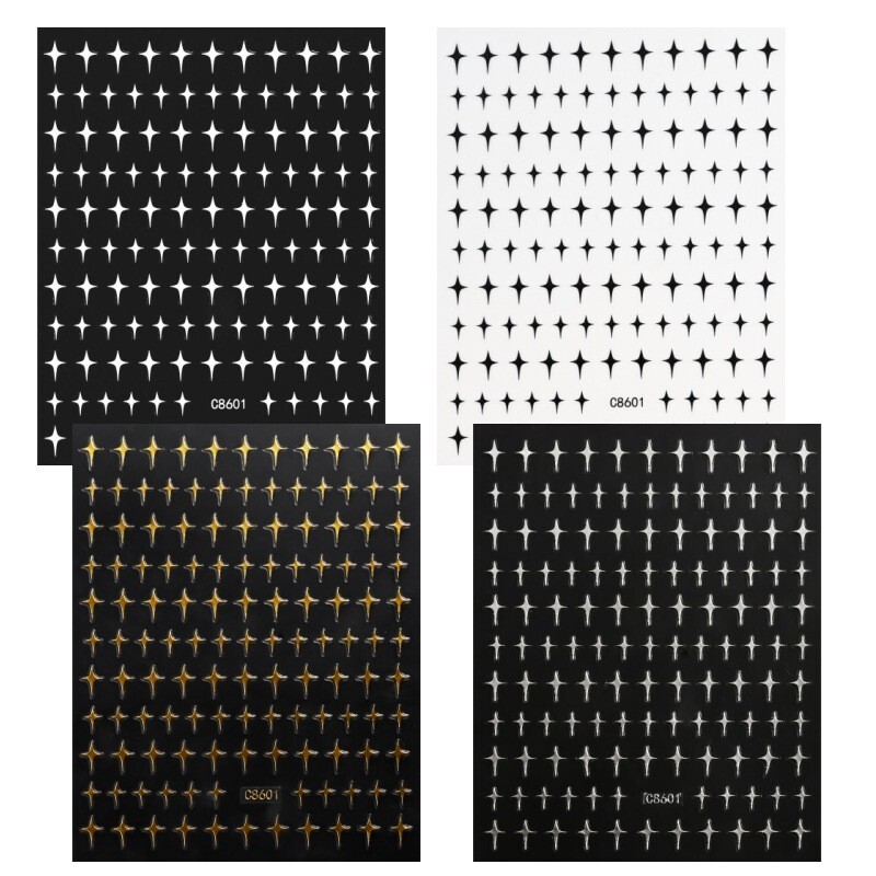 4Pcs Silver/Gold/White/Black Moon Star Heart Self-Adhesive Nail Art Decals NH29