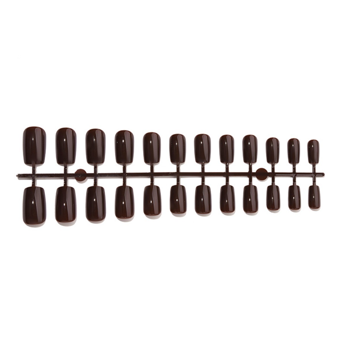 48pcs-Fall Season Brown Press On Nails, Medium Coffin Glossy Solid Acrylic Nails