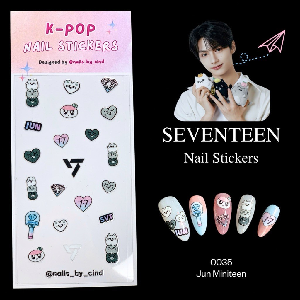 SEVENTEEN 17 KPOP NAIL STICKER FAN MADE KOREA DINO SCOUPS HOSHI DK THE 8 I Z10